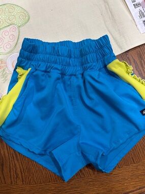 Women's Athletic Shorts in Bright Blue with Neon Yellow Trim